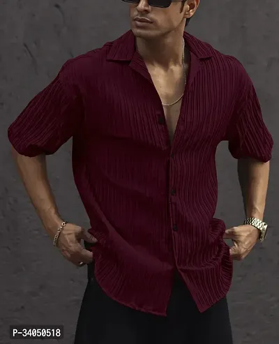 Stylish Maroon Cotton Casual Shirt For Men-thumb0