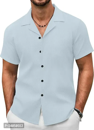 Stylish Blue Cotton Casual Shirt For Men-thumb4