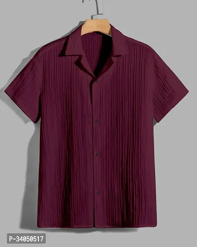 Stylish Maroon Cotton Casual Shirt For Men-thumb0