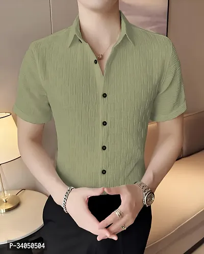 Stylish Green Cotton Casual Shirt For Men-thumb0