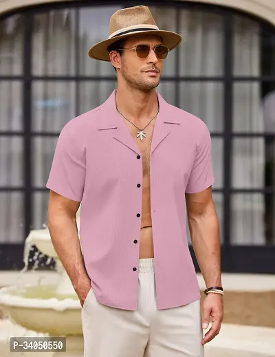 Stylish Pink Cotton Casual Shirt For Men-thumb3