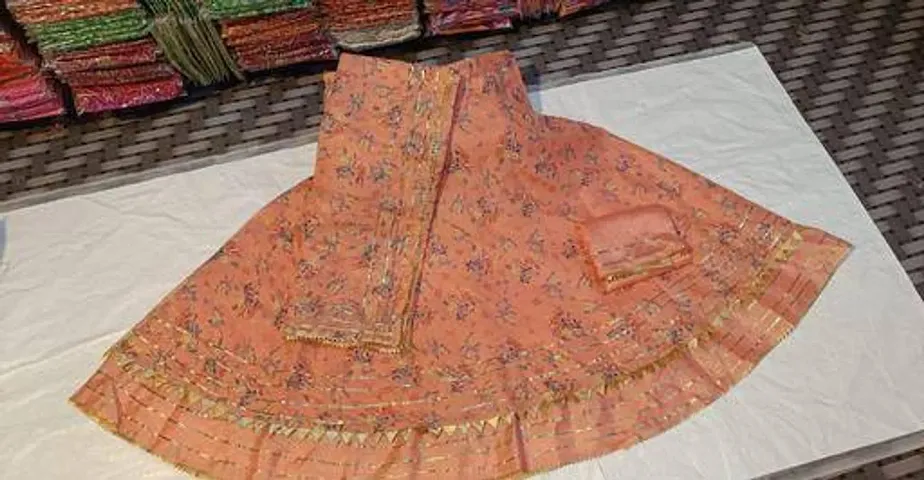 Fancy Silk Blend Printed Semi Stitched Lehenga Choli