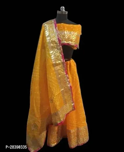 Stylish Yellow Kota Doriya Ready To Wear Lehenga And Dupatta With Unstitched Blouse And Gota Patti-thumb0