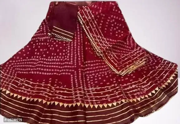 Stylish Red Kota Doriya Ready To Wear Lehenga And Dupatta With Unstitched Blouse And Gota Patti