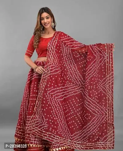 Stylish Red Kota Doriya Ready To Wear Lehenga And Dupatta With Unstitched Blouse And Gota Patti-thumb0