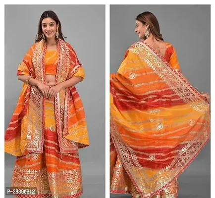 Stylish Orange Cotton Ready To Wear Lehenga And Dupatta With Unstitched Blouse And Gota Patti-thumb0