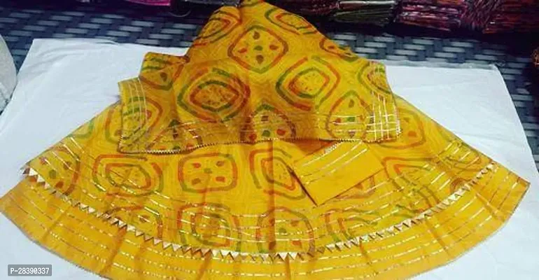 Stylish Yellow Kota Doriya Ready To Wear Lehenga And Dupatta With Unstitched Blouse And Gota Patti-thumb0