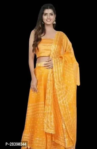 Stylish Yellow Cotton Ready To Wear Lehenga And Dupatta With Unstitched Blouse And Gota Patti-thumb0