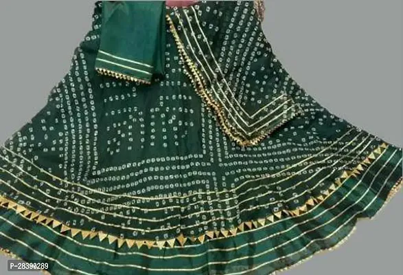 Stylish Green Kota Doriya Ready To Wear Lehenga And Dupatta With Unstitched Blouse And Gota Patti-thumb0