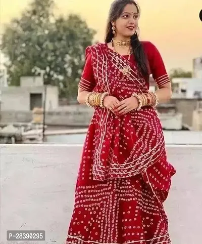 Stylish Red Kota Doriya Ready To Wear Lehenga And Dupatta With Unstitched Blouse And Gota Patti-thumb0