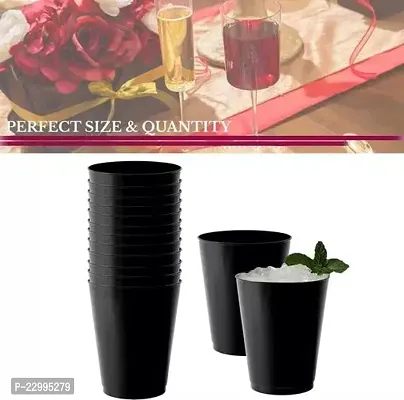 Plastic Tumblers, Black Round Glasses, (320 ml) Wine Tumblers, Elegant Heavy Duty Drinkware For Wedding, Birthday and All Occasions Pack Of 12