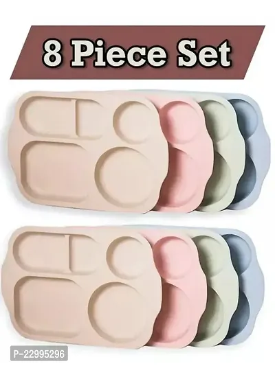 Lunch and Dinner Plates For 5 Compartment 8 Piece Set (Multicolour)