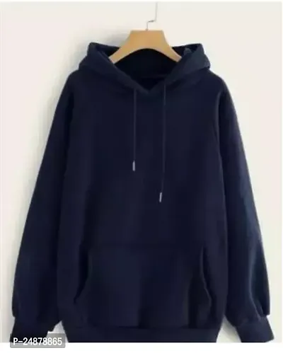 Stylish Blue Wool Solid Hoodies For Men-thumb0