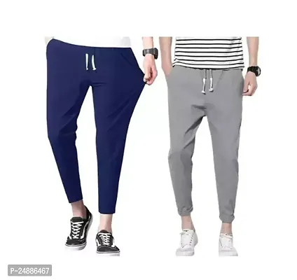 Comfortable Multicoloured Cotton Blend Regular Track Pants For Men Pack Of 2-thumb0