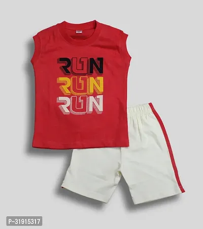 Stylish Red Cotton Printed T-Shirts With Shorts For Boy-thumb0