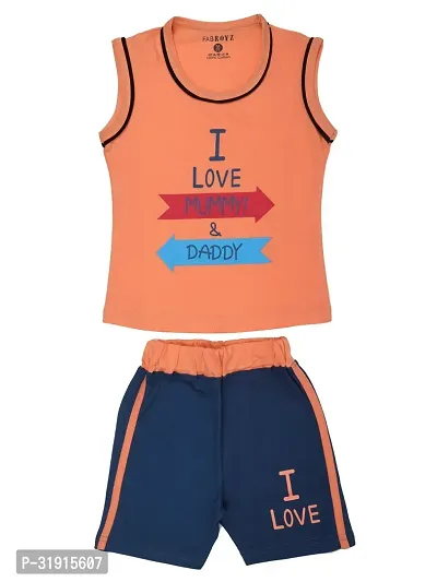 Stylish Orange Cotton Printed T-Shirts With Shorts For Boy