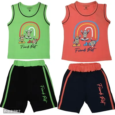 Stylish Multicoloured Cotton Printed T-Shirts With Shorts For Boy Pack Of 2-thumb0