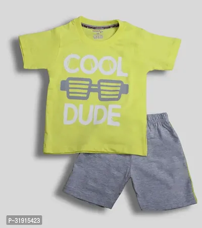 Stylish Yellow Cotton Printed T-Shirts With Shorts For Boy-thumb0