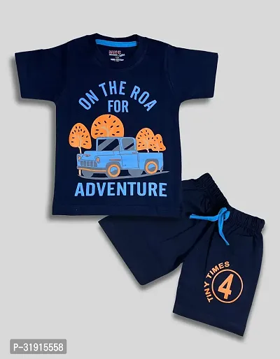 Stylish Blue Cotton Printed T-Shirts With Shorts For Boy-thumb0