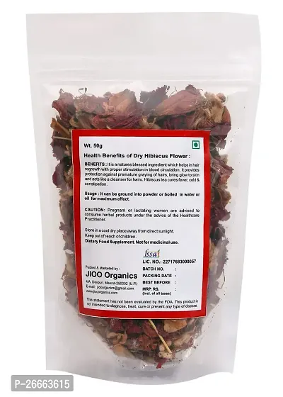 Jioo Organics Dry Hibiscus Flower Gudhal ke phool Hibhiscus Petals For Hair Heena Pack Scalp Blood Circulation Hair Cleanser Face pack Mocktails Rosa Sinensis Roselle 50 g-thumb2