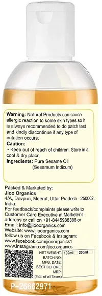 Jioo Organics Sesame Pure Cold Pressed Oil For Hair, Body, Skin Care, Massage, 100 ml-thumb3