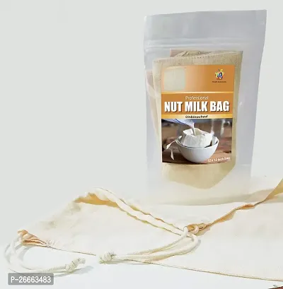 Jioo Organics Drawstring Natural Unbleached Cotton Nut Milk Bag | Reusable  Washable (Size: 12 inch x 12 inch)-thumb5