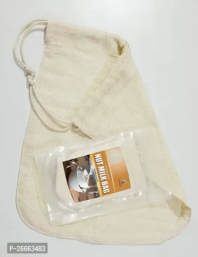 Jioo Organics Drawstring Natural Unbleached Cotton Nut Milk Bag | Reusable  Washable (Size: 12 inch x 12 inch)-thumb4