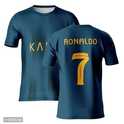 Stylish Blue Polycotton Soccer Sports Boys Ronaldo 7 Football Club Team Jersey T-Shirt For Men-thumb0