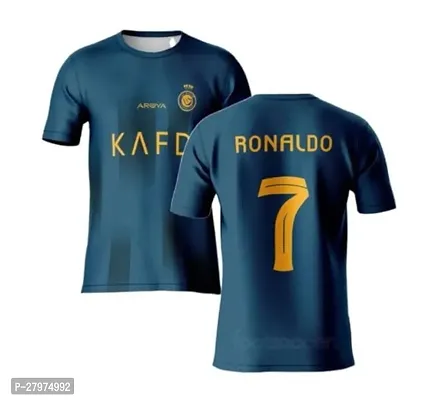 Stylish Blue Polycotton Al_Nasser Navy Color Ronaldo 7 Away Football Jersey T-Shirt For Men-thumb0