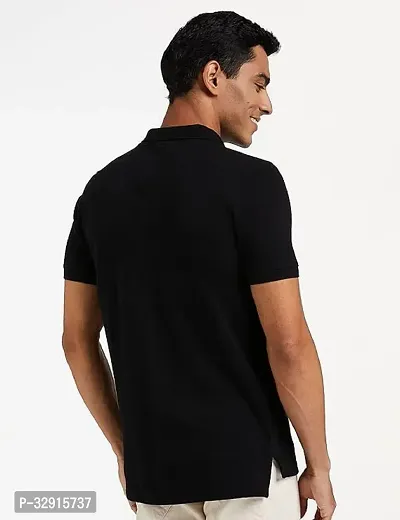 Stylish Black Cotton Solid Polo For Men-thumb2