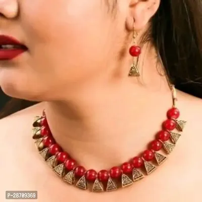 Stylish Red Brass Jewellery Set For Women