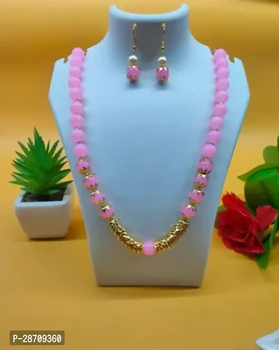 Stylish Pink Brass Jewellery Set For Women-thumb0