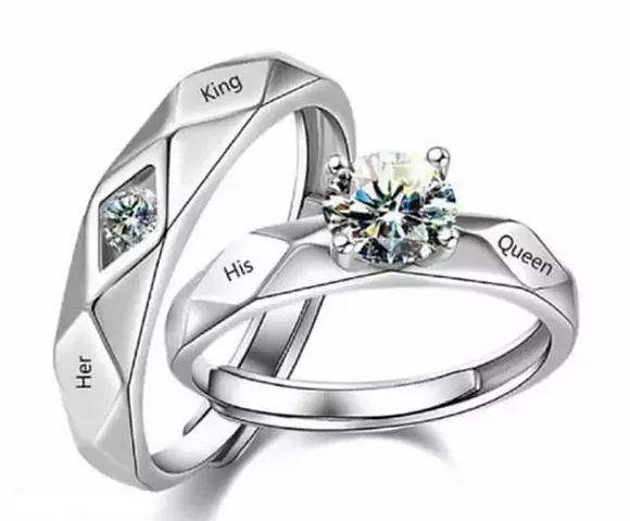 De-Ultimate Color Valentine's Day Stainless Crystal Adjustable Size Her King And His Queen With Nug Diamond Stone Romantic Couple Finger Rings With Box