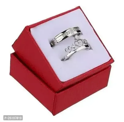Adjustable Couple Ring For Lovers In Silver Stylish King Queen Design Metal Cubic Zirconia Platinum Plated Ring Set