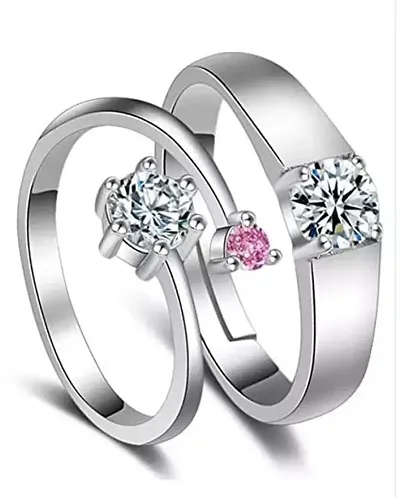 De-Ultimate Color Stainless Valentine's Day Crystal Diamond Adjustable Size King And Queen With Nug Stone Unique Design Romantic Couple Matching Finger Rings With Box