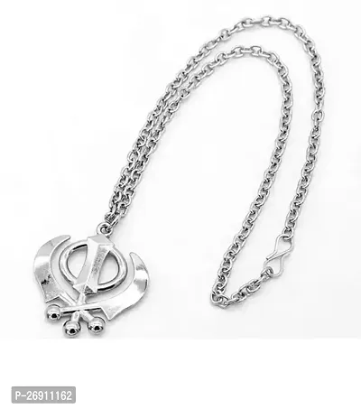 Sikh Khanda Locket with Chain Platinum Stainless Steel Pendant-thumb0