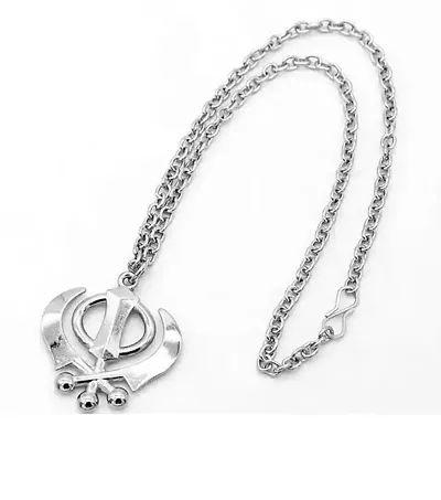 Sikh Khanda Locket with Chain Platinum Stainless Pendant