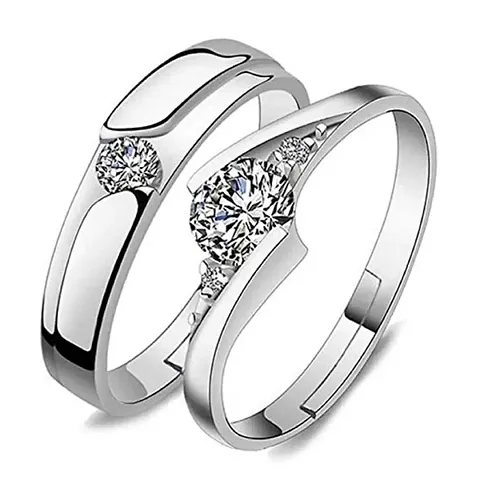 De-Ultimate Color Valentine's Day Stainless Crystal Diamond Adjustable Size King And Queen With Nug Stone Rhombus Design Romantic Couple Matching Finger Rings With Box