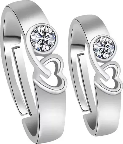 Charming Beautiful lovers valentine couple Adjustable Stainless Zircon Sterling Plated Ring