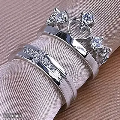 Silver Plated Cubic Zirconia American Diamond Stainless Steel Couple Ring Set