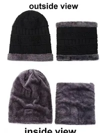 Classy Woolen Solid Beanie Cap with Neck Warmer for Unisex Pack of 1 - Assorted-thumb1
