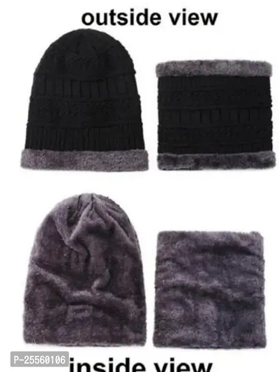 Classy Woolen Solid Beanie Cap with Neck Warmer for Unisex Pack of 1 - Assorted-thumb2