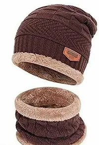 Classy Woolen Solid Beanie Cap with Neck Warmer for Unisex Pack of 1 - Assorted-thumb3