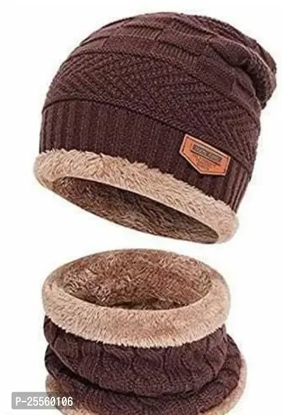 Classy Woolen Solid Beanie Cap with Neck Warmer for Unisex Pack of 1 - Assorted-thumb4