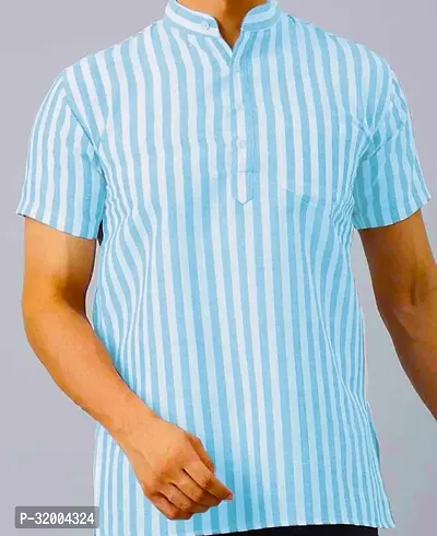 Stylish Blue Cotton Blend Striped Casual Shirt-thumb0