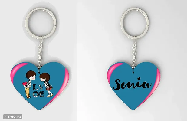 Sonia  Name Beautiful Heart Shape Arclic Wood Keychain Best Gifts for Your Special/Grils Friend/Boy Friend/Husband/Wife/Boss(Pack Of 2)