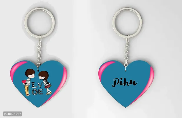 Pihu Name Beautiful Heart Shape Arclic Wood Keychain Best Gifts for Your Special/Grils Friend/Boy Friend/Husband/Wife/Boss(Pack Of 2)