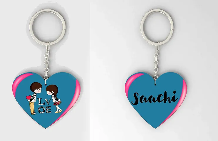 Heart Shape Name Crafted Wooden Keychain Pack of 2