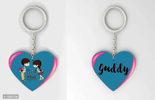 Guddy  Name Beautiful Heart Shape Arclic Wood Keychain Best Gifts for Your Special/Grils Friend/Boy Friend/Husband/Wife/Boss(Pack Of 2)-thumb0