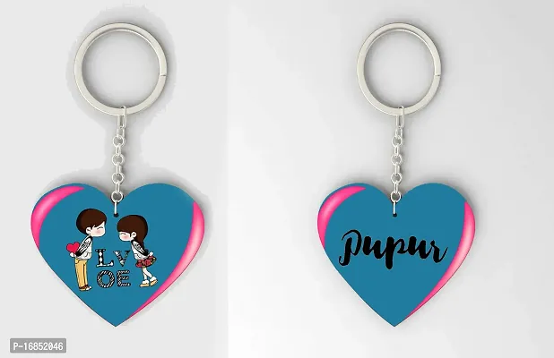 Pupur  Name Beautiful Heart Shape Arclic Wood Keychain Best Gifts for Your Special/Grils Friend/Boy Friend/Husband/Wife/Boss(Pack Of 2)